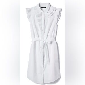 Banana Republic Cotton Sleeveless White Tie-Waist Shirt Dress